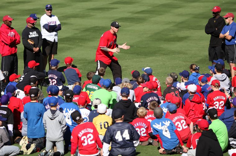Josh Hamilton and the Texas Rangers host baseball camp in Rangers Ballpark in Arlington. Photo by David Dwyer.